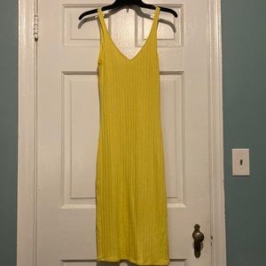 Yellow knit midi dress